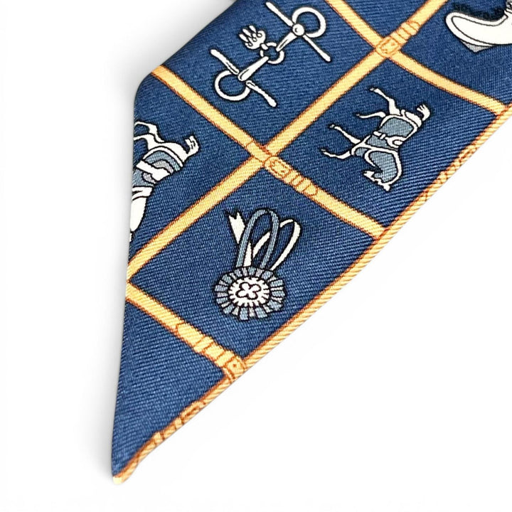 Pristine HERMES scarf Couvertures Nouvelles Twilly Navy silk Women