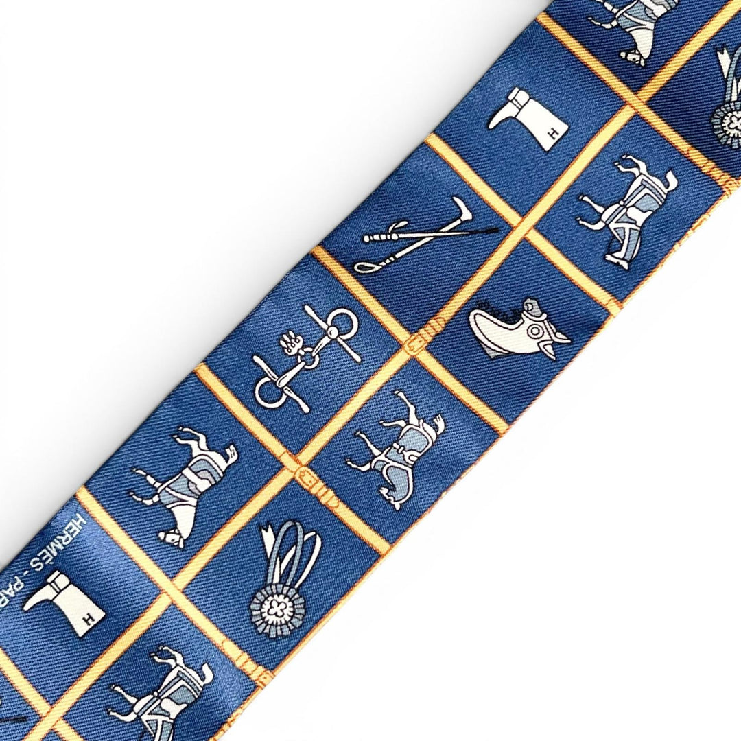 Pristine HERMES scarf Couvertures Nouvelles Twilly Navy silk Women