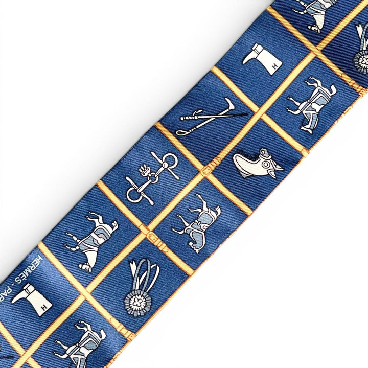 Pristine HERMES scarf Couvertures Nouvelles Twilly Navy silk Women