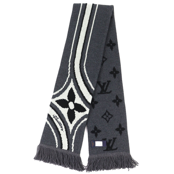 Excellent LOUIS VUITTON Scarf with graphic floral design fringe gray M97784