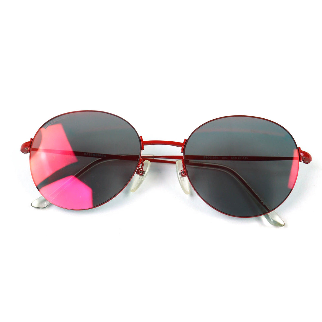 Great BALENCIAGA sunglasses Logo Round Mirror Lens Red mens BB0016SK