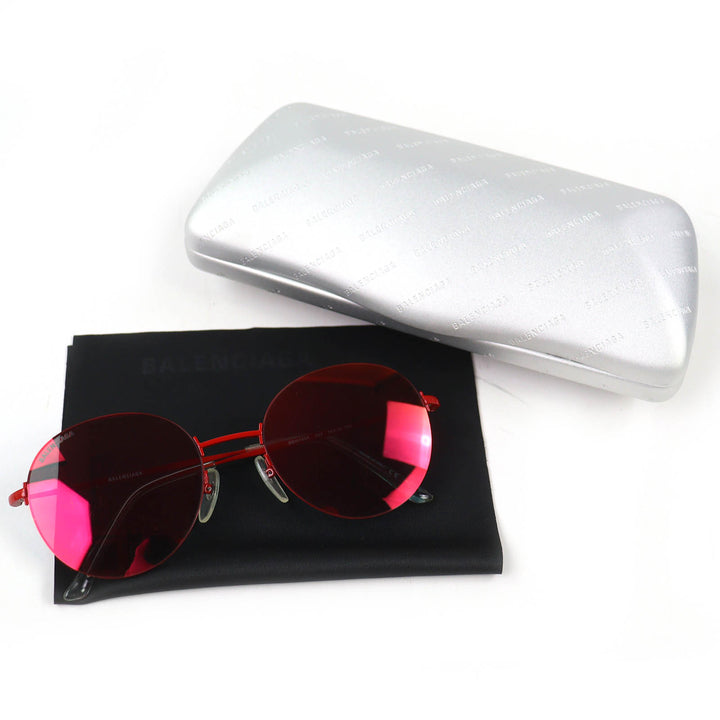 Great BALENCIAGA sunglasses Logo Round Mirror Lens Red mens BB0016SK