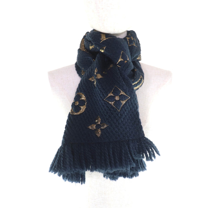 Excellent LOUIS VUITTON Scarf Eshal Progo Mania Shine Monogram wool M70815
