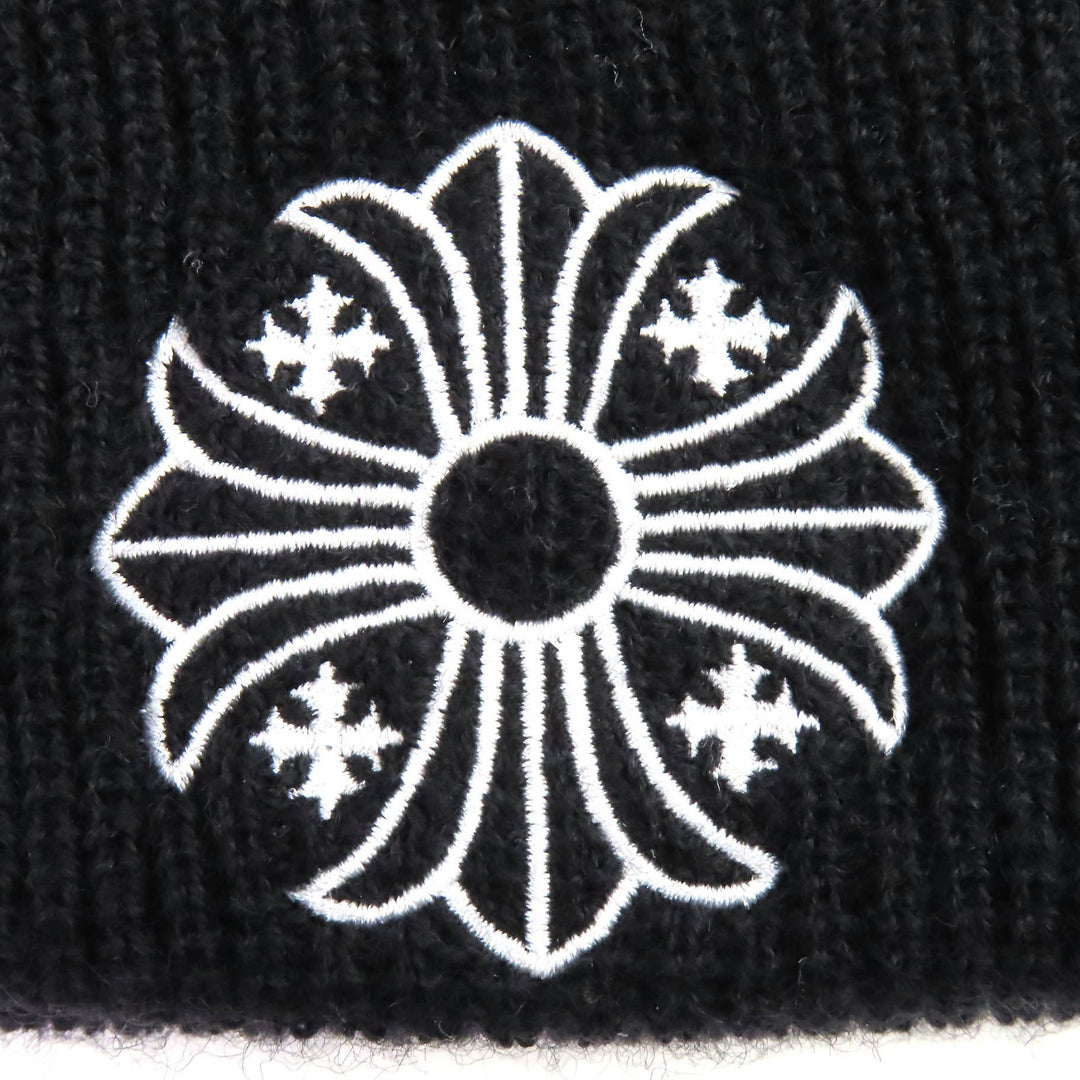 Excellent CHROME HEARTS Knit cap CH Plus Embroidered Beanie Knit Hat black wool