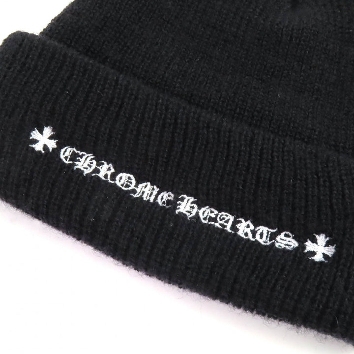 Excellent CHROME HEARTS Knit cap CH Plus Embroidered Beanie Knit Hat black wool