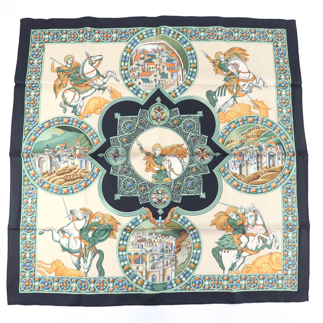 Pristine HERMES scarf LE TRIOMPHE DU PALADIN Style card included multicolor silk