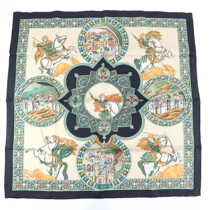 Pristine HERMES scarf LE TRIOMPHE DU PALADIN Style card included multicolor silk