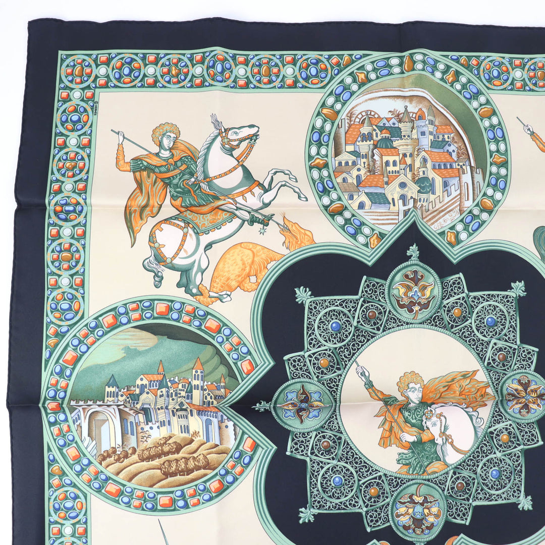Pristine HERMES scarf LE TRIOMPHE DU PALADIN Style card included multicolor silk