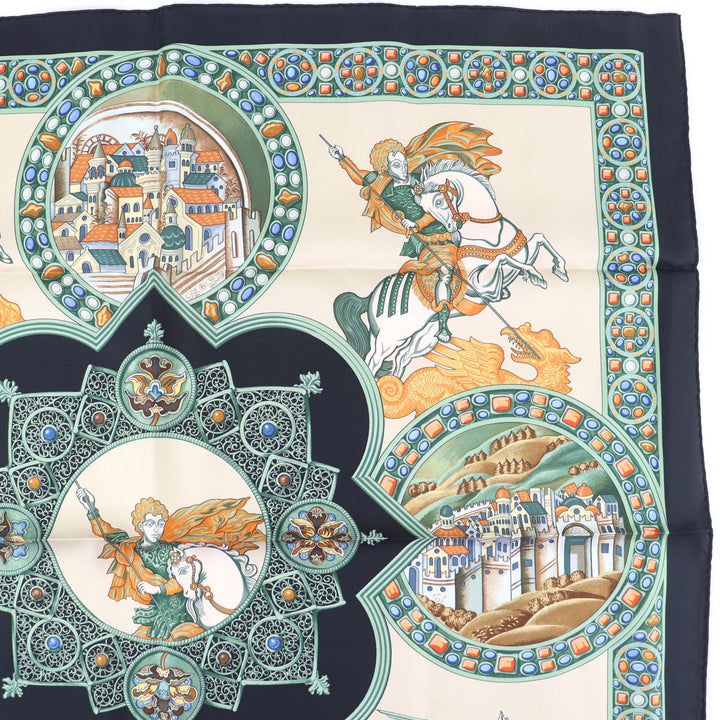 Pristine HERMES scarf LE TRIOMPHE DU PALADIN Style card included multicolor silk