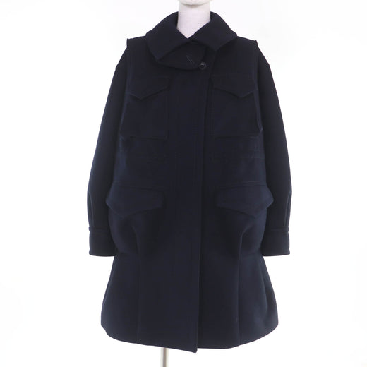 Excellent Sacai coat design Dark navy wool Women 1 15-02300