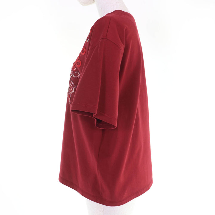 Excellent HERMES Short sleeve T-shirt Front silk Red cotton Women 40