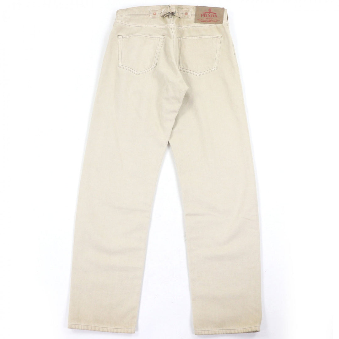 Great PRADA Denim pants triangle logo triangle plate beige cotton mens 31 GEP358