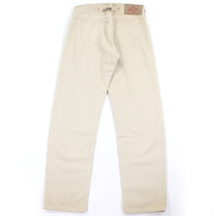 Great PRADA Denim pants triangle logo triangle plate beige cotton mens 31 GEP358