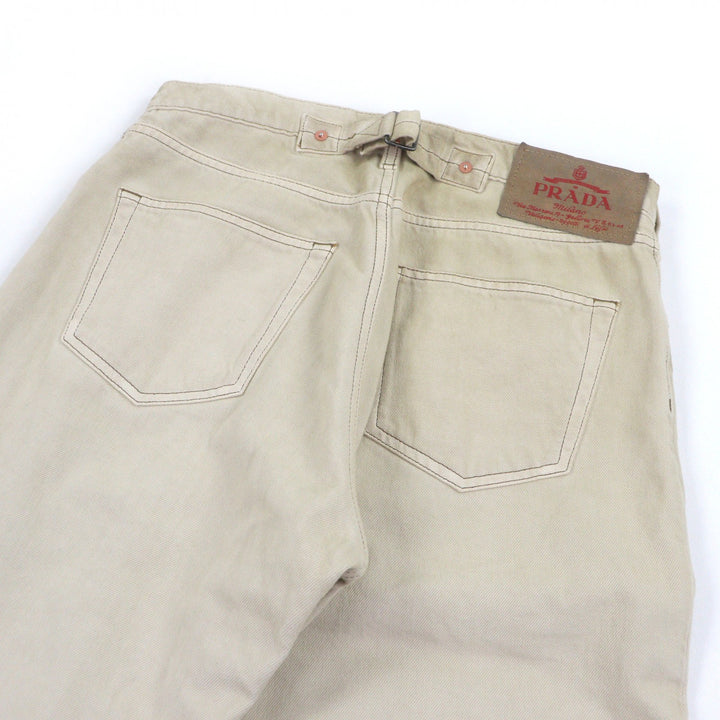 Great PRADA Denim pants triangle logo triangle plate beige cotton mens 31 GEP358