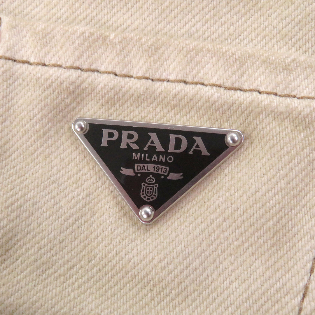 Great PRADA Denim pants triangle logo triangle plate beige cotton mens 31 GEP358