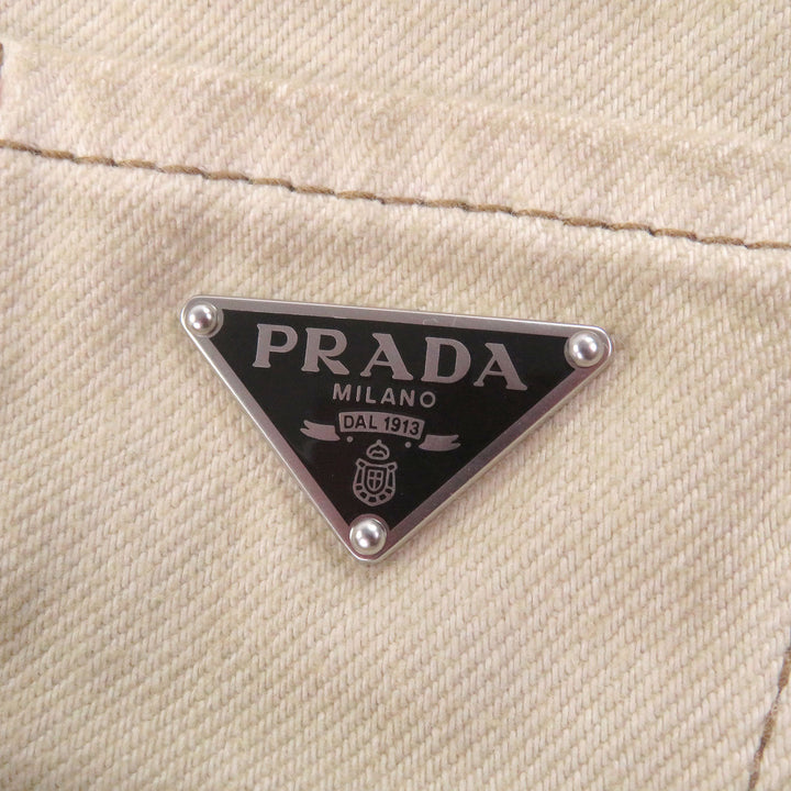 Great PRADA Denim pants triangle logo triangle plate beige cotton mens 31 GEP358
