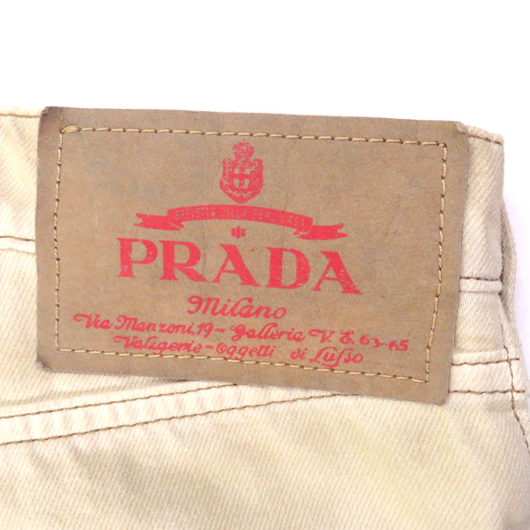 Great PRADA Denim pants triangle logo triangle plate beige cotton mens 31 GEP358