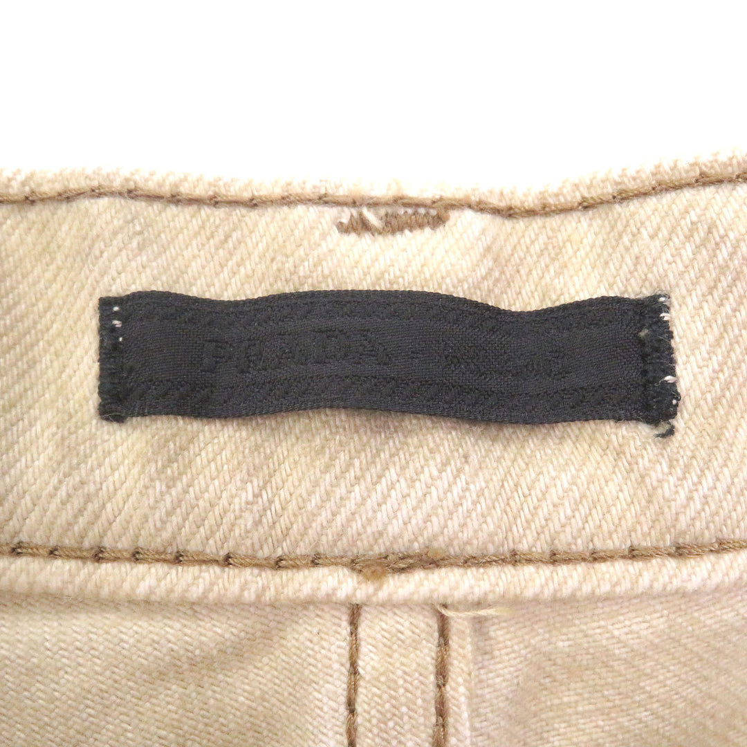 Great PRADA Denim pants triangle logo triangle plate beige cotton mens 31 GEP358