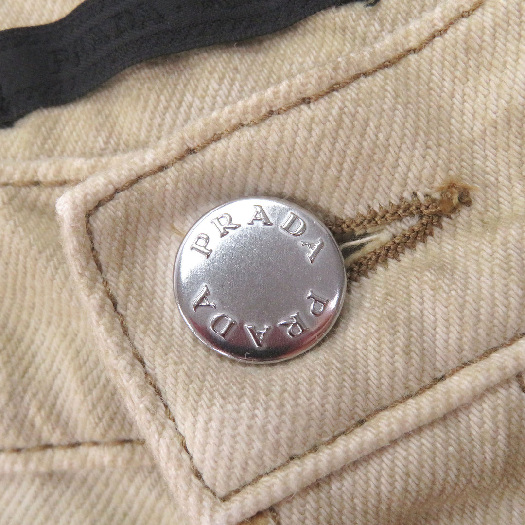 Great PRADA Denim pants triangle logo triangle plate beige cotton mens 31 GEP358