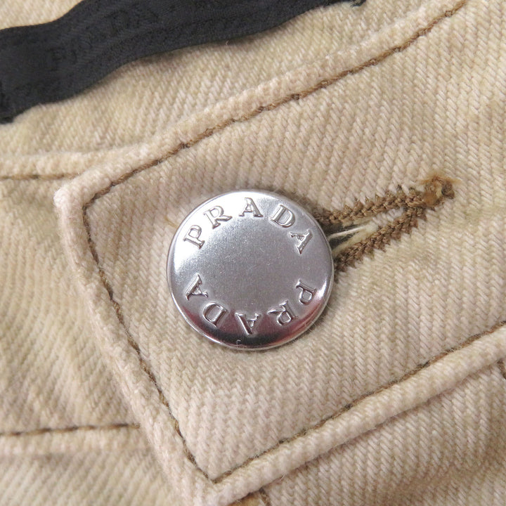 Great PRADA Denim pants triangle logo triangle plate beige cotton mens 31 GEP358