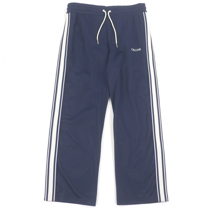 Pristine CELINE Pants Logo embroidered jersey track Navy polyester mens