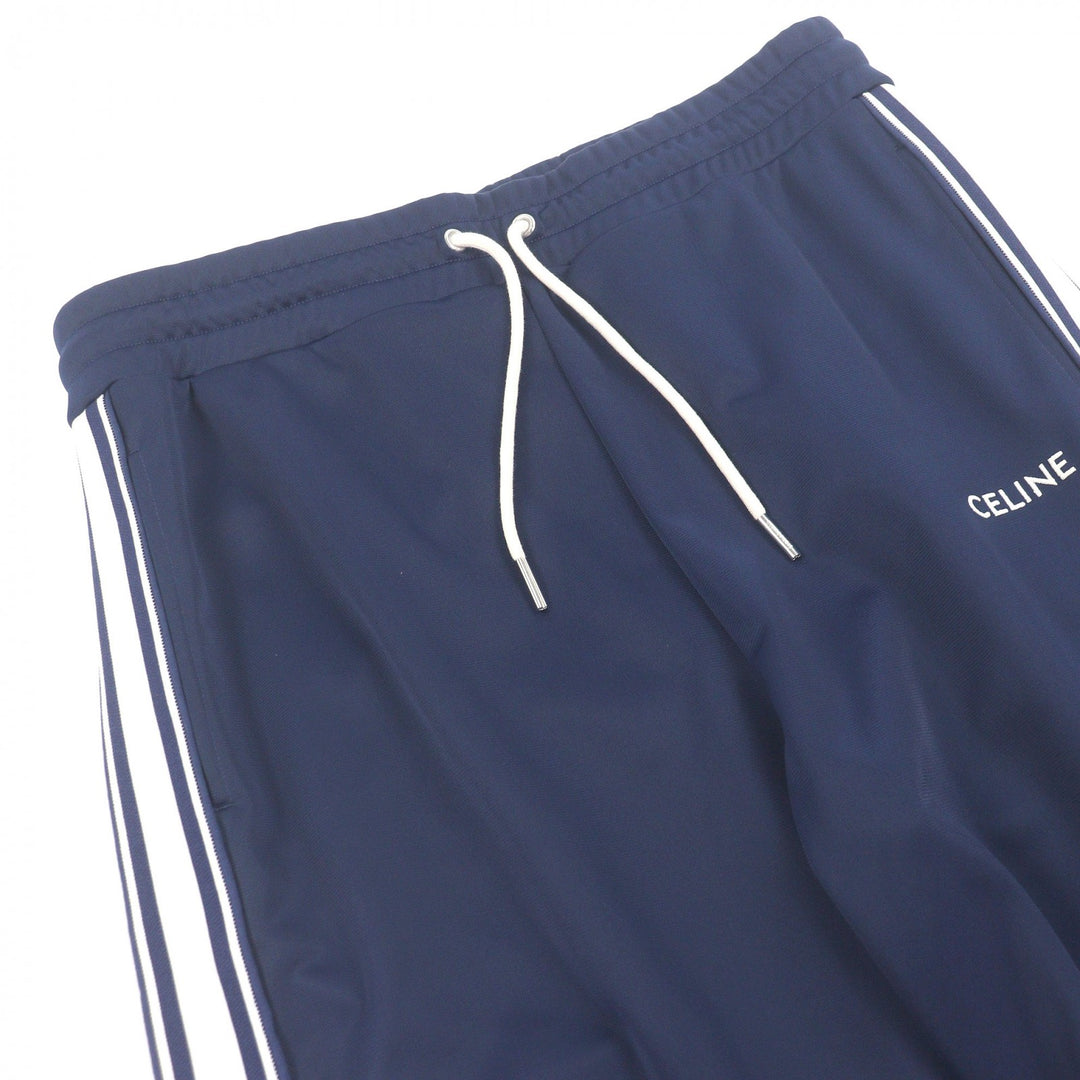 Pristine CELINE Pants Logo embroidered jersey track Navy polyester mens