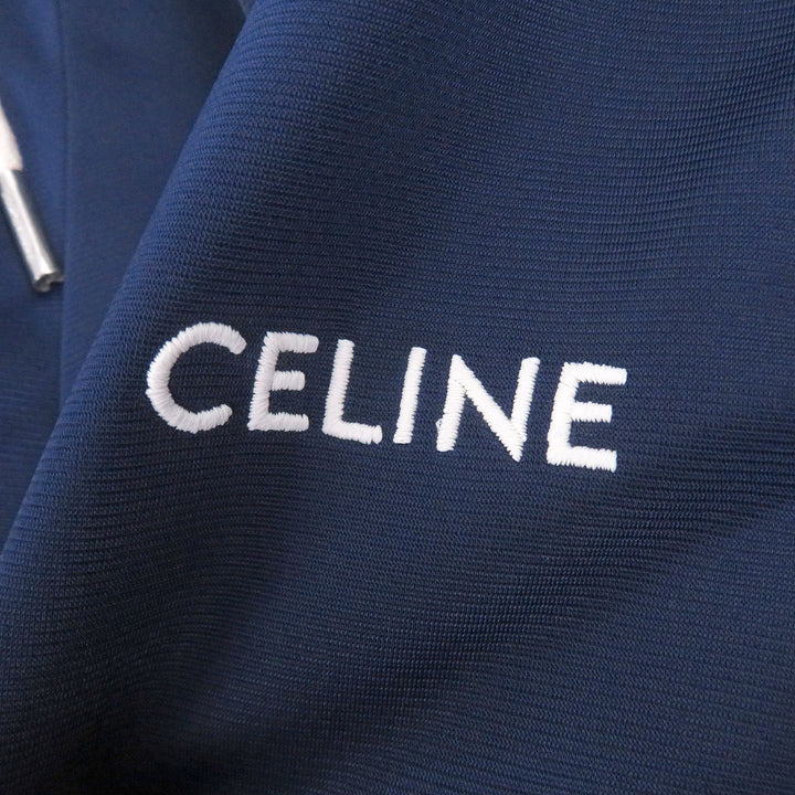 Pristine CELINE Pants Logo embroidered jersey track Navy polyester mens