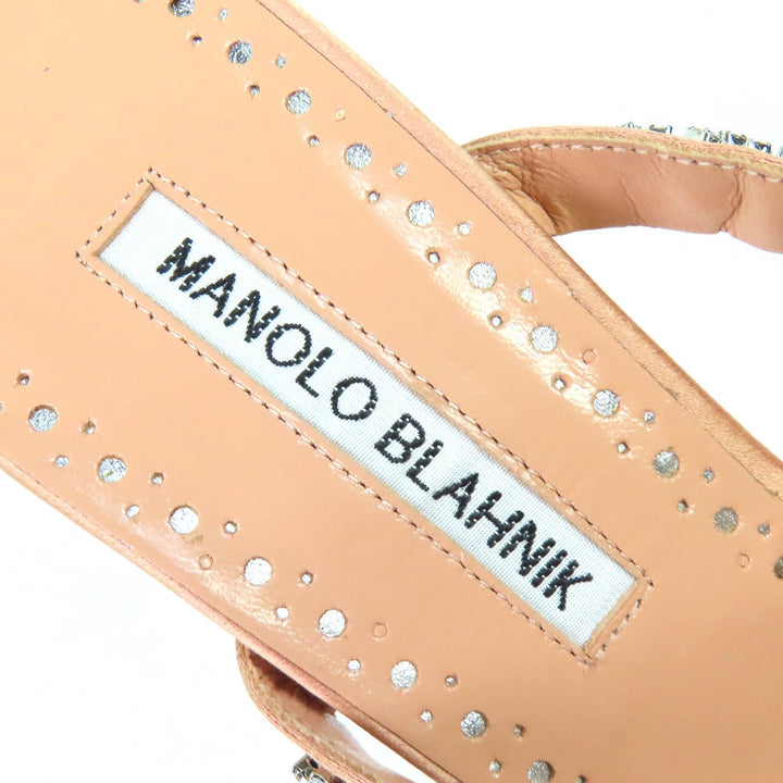 Excellent MANOLO BLAHNIK Mule VEDADAMU Crystal jewel trim pointed toe satin 37.5