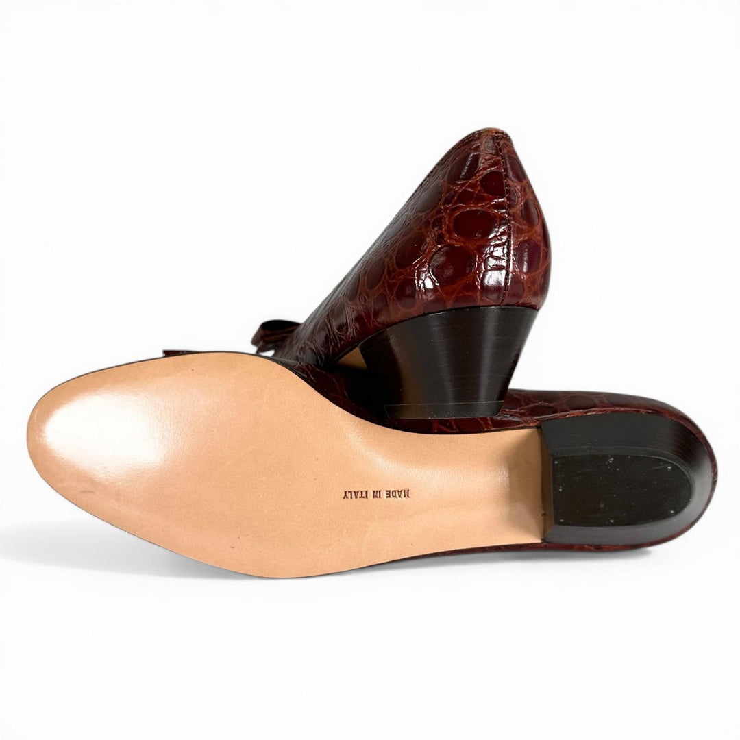 Pristine Salvatore Ferragamo pumps VARA Croco embossed Brown Women 7.5