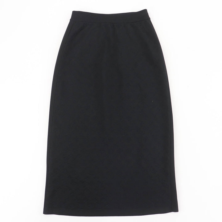 Excellent LOUIS VUITTON skirt Monogram embossed knee-length tight black silk S