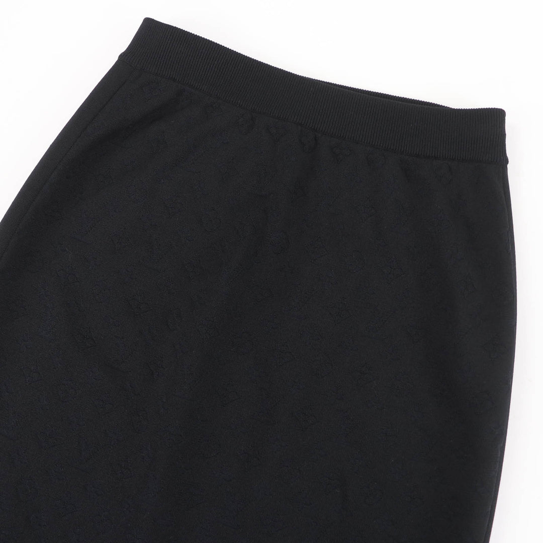 Excellent LOUIS VUITTON skirt Monogram embossed knee-length tight black silk S