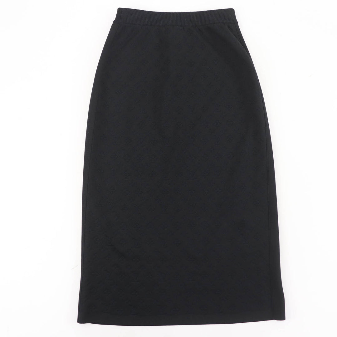 Excellent LOUIS VUITTON skirt Monogram embossed knee-length tight black silk S