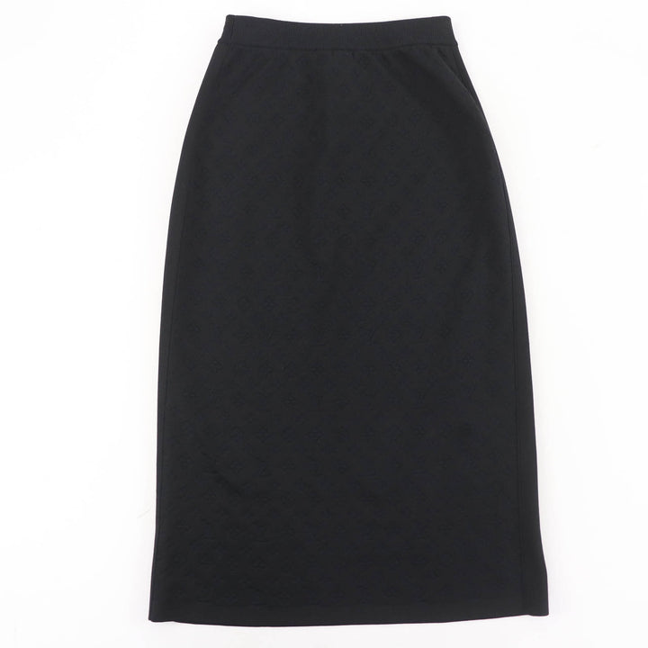 Excellent LOUIS VUITTON skirt Monogram embossed knee-length tight black silk S