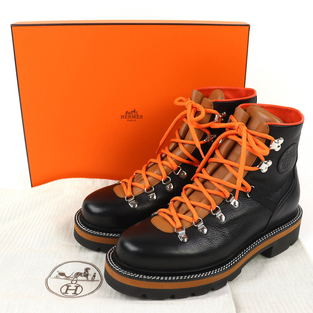 Great HERMES short boots Hike H logo trekking boots black leather 41 232943Z