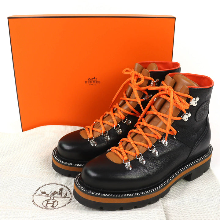 Great HERMES short boots Hike H logo trekking boots black leather 41 232943Z