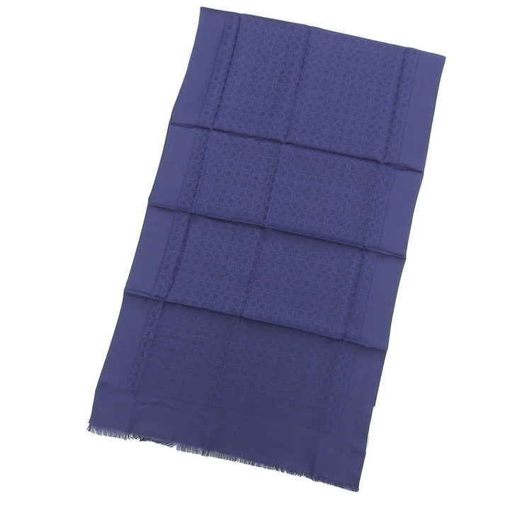 Excellent Salvatore Ferragamo scarf GanciniPattern Navy silk Women