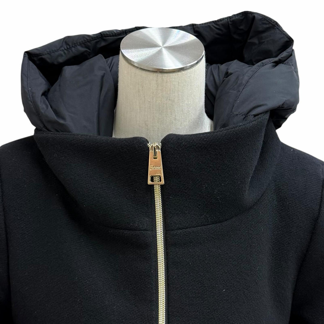 Great Herno down coat black wool Women 44 PI001564D