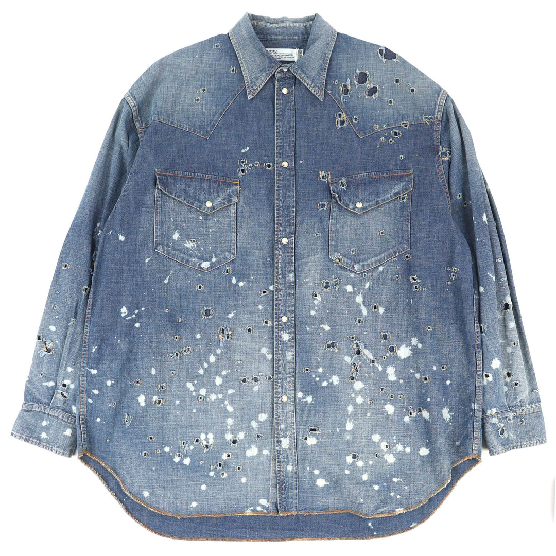 Pristine DAIRIKU Denim Western Overshirt Damage processing Indigo blue cotton 44