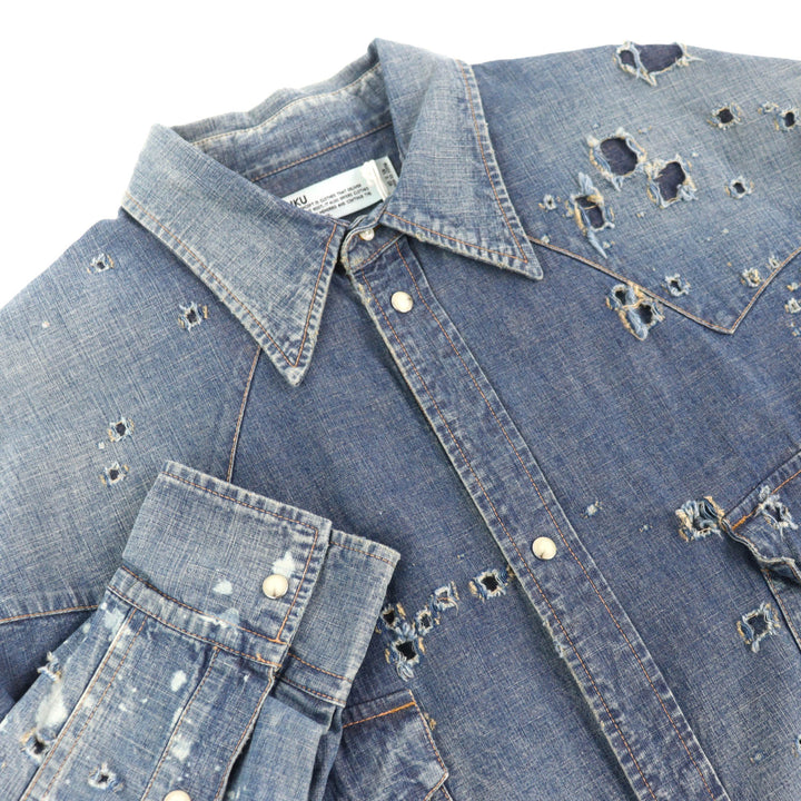 Pristine DAIRIKU Denim Western Overshirt Damage processing Indigo blue cotton 44