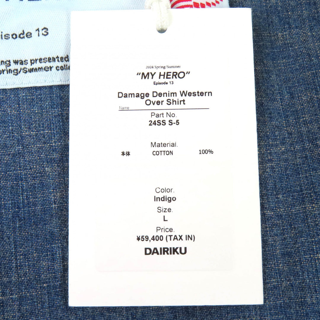 Pristine DAIRIKU Denim Western Overshirt Damage processing Indigo blue cotton 44