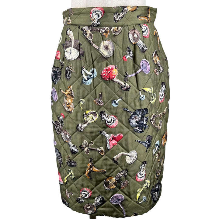 Great HERMES skirt Champignon quilting khaki silk Women 38