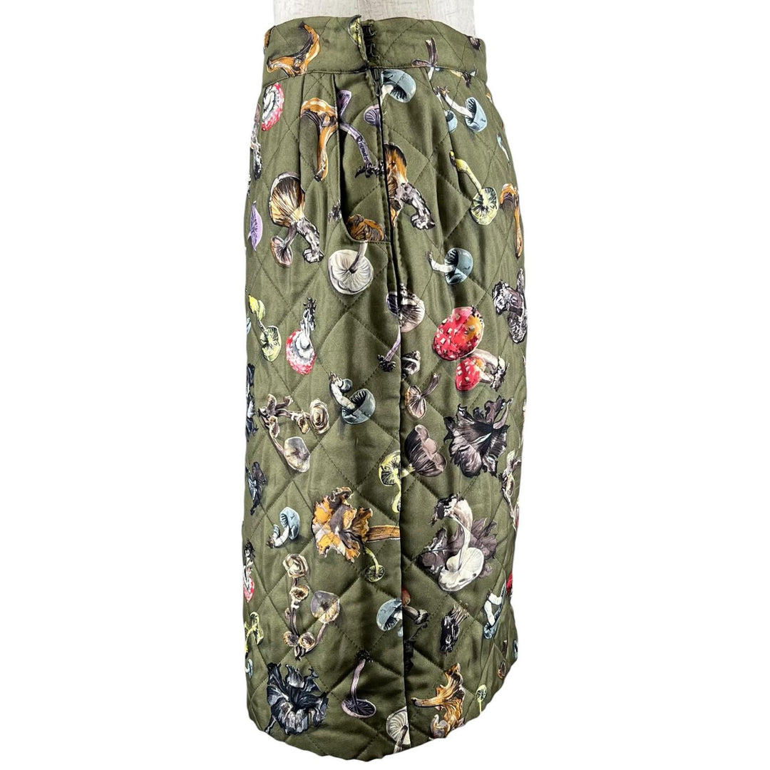 Great HERMES skirt Champignon quilting khaki silk Women 38