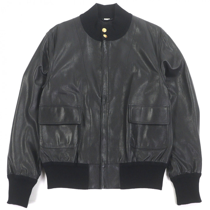 Great GUCCI Leather jacket GG gold button bomber jacket black