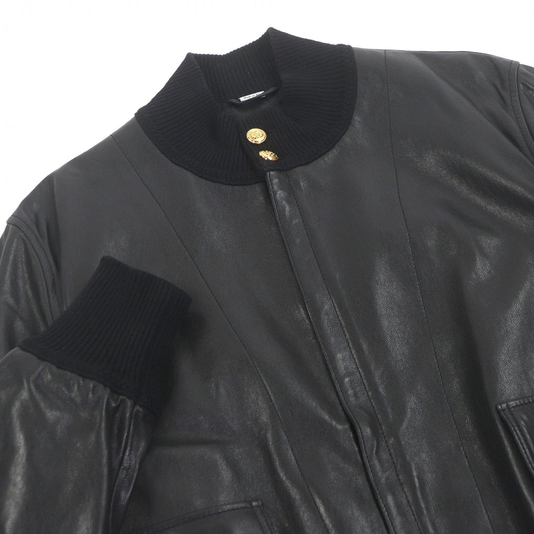 Great GUCCI Leather jacket GG gold button bomber jacket black