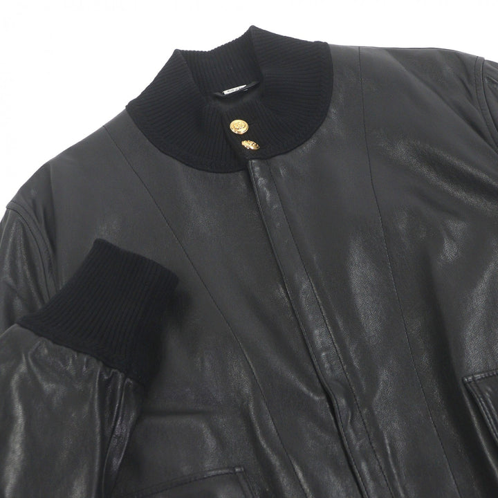 Great GUCCI Leather jacket GG gold button bomber jacket black
