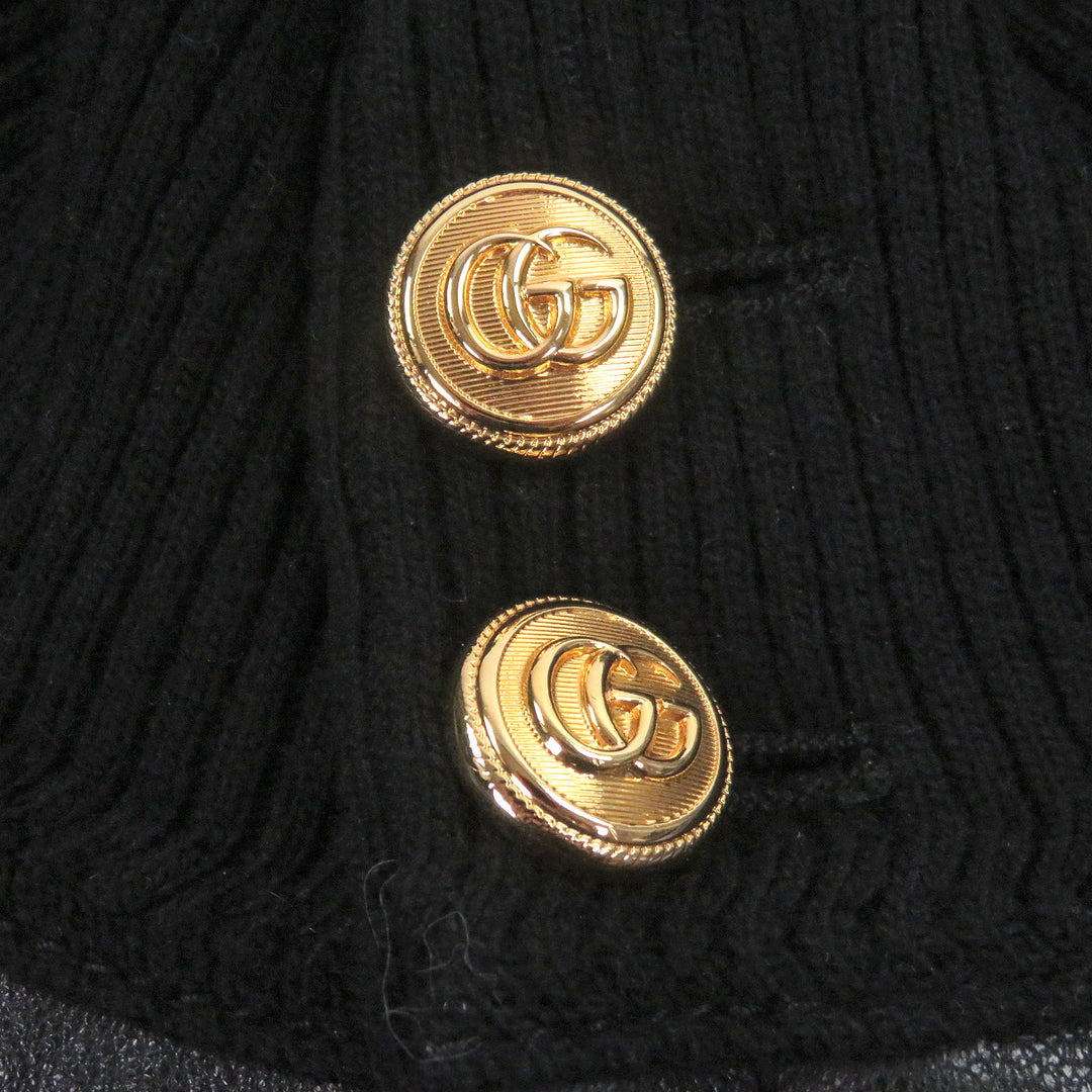 Great GUCCI Leather jacket GG gold button bomber jacket black