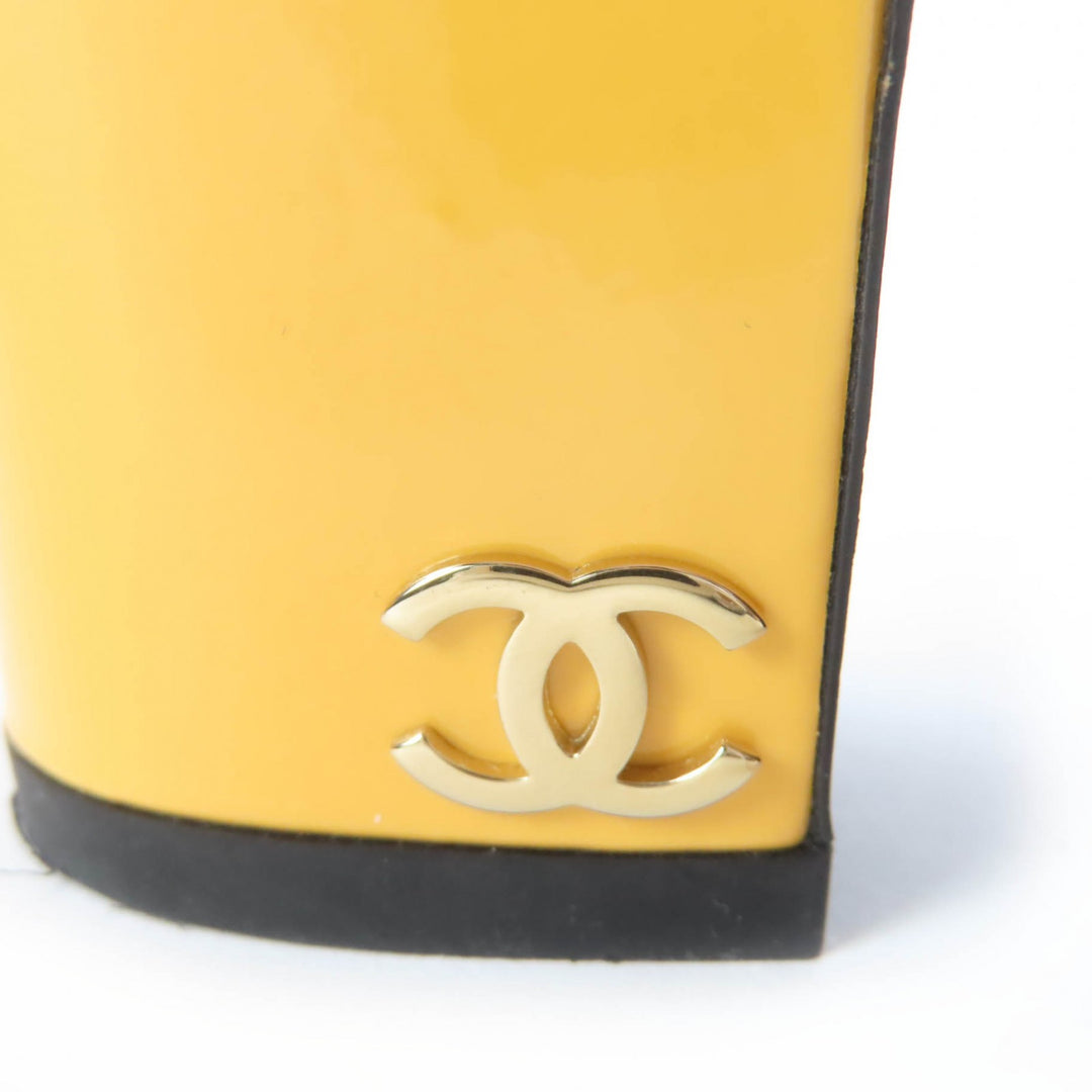 Excellent CHANEL Sandals COCO Mark Ankle Strap Patent Leather yellow 35 G45055