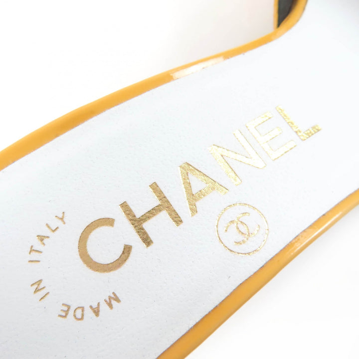 Excellent CHANEL Sandals COCO Mark Ankle Strap Patent Leather yellow 35 G45055
