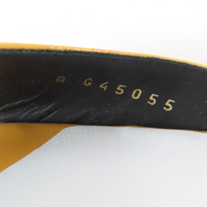 Excellent CHANEL Sandals COCO Mark Ankle Strap Patent Leather yellow 35 G45055
