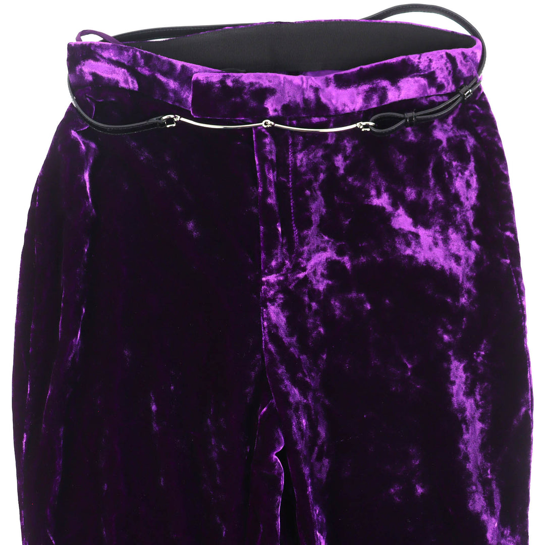 Excellent GUCCI Pants Bit Metal Leather Belt with Shirred Hem Velvet 36 761072